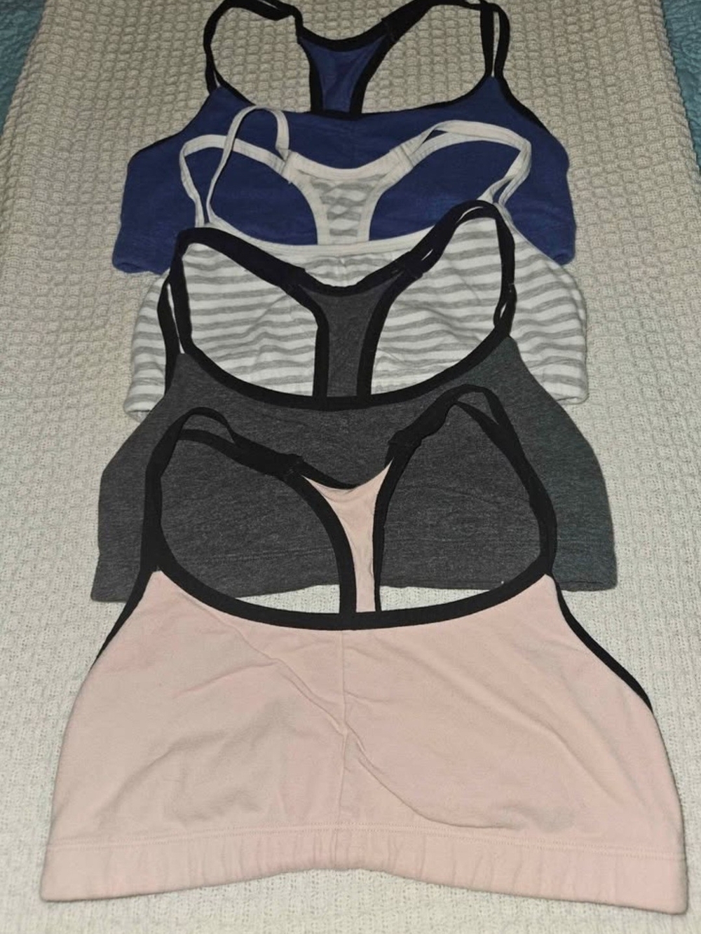 Seamless Racerback Bralette - Pink, Gray, Dark Blue, Striped (4-Pack)
